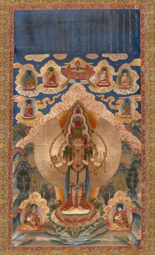 An Imperial embroidered 'thousand armed Avalokiteshvara' Thangka