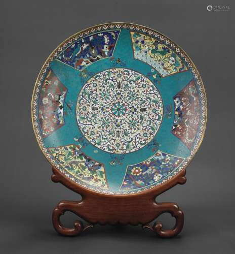 A very large cloisonne enamel charger