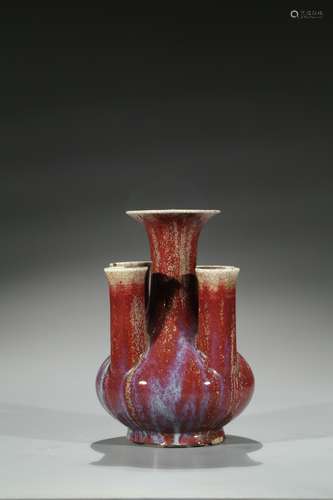 A Chinese flambe glazed five neck vase