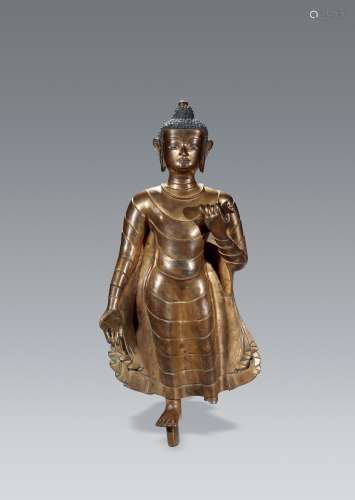 A large gilt bronze figure of standing Maitreya