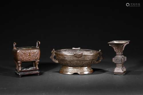 A set of three Chinese bronze archaistic vessels