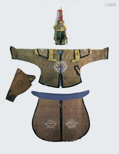 A rare Chinese suit of ceremonial armor and helmet
