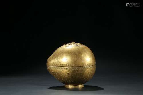A gilt bronze cast 'peach' box and cover