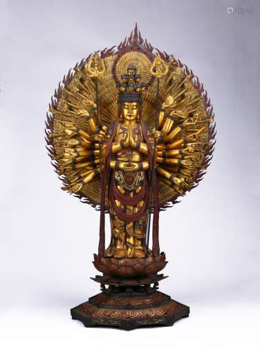 A large wood gilt lacquered figure of Avalokitesvara