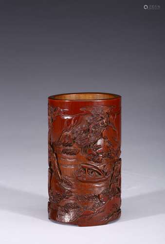 A carved bamboo 'Red Cliff' brushpot