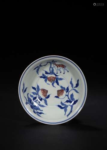 A blue and white red underglazed 'peach' dish