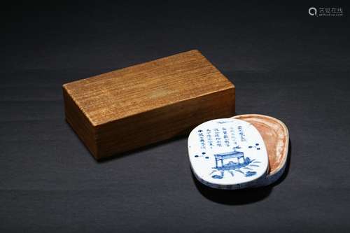 A blue and white 'poem' inkstone