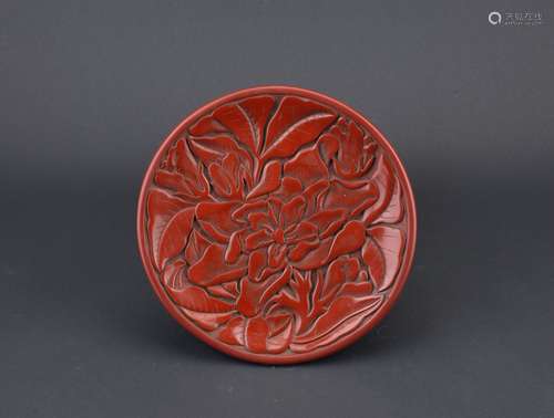 A cinnabar lacquer 'peony' dish