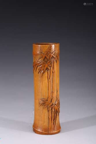 A bamboo carved 'bamboo' brushpot