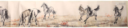 Xu Beihong: color and ink on paper 'eight horses' painting