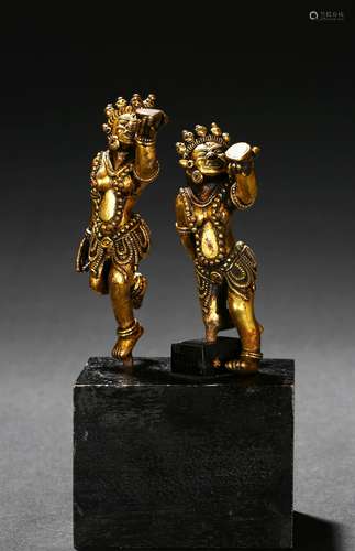 A group of two Tibetan gilt bronze deities