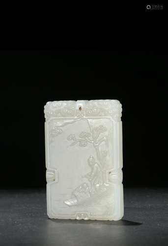 A white jade rectangular 'figures and poem' plaque