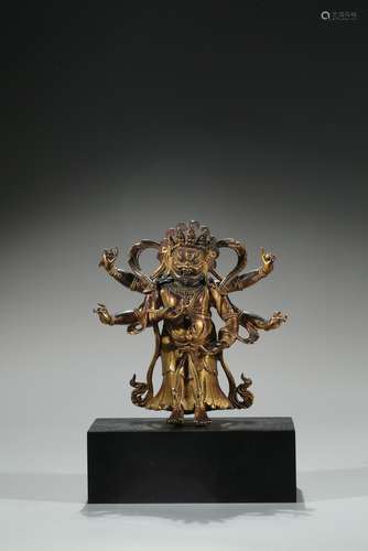 A gilt bronze figure of six-armed Mahakala