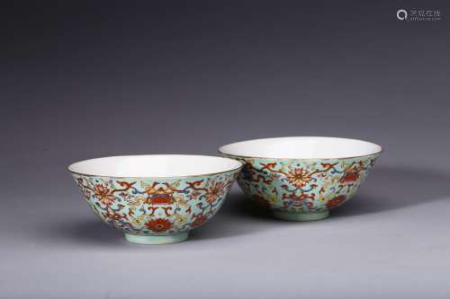 A pair of famille rose 'eight motif' bowl