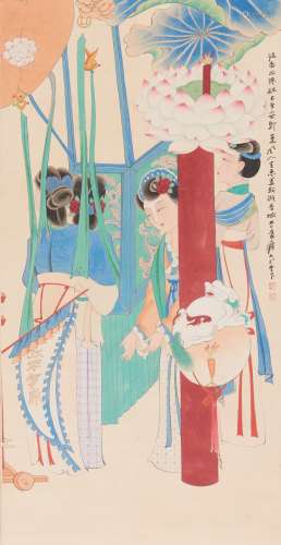 Zhang Daqian: color and ink on paper 'beauties' painting