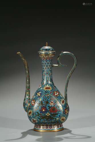 A Chinese cloisonne enamel 'lotus' ewer and cover