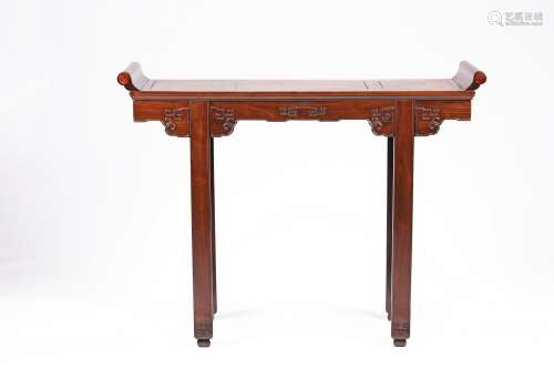 A Hardwood and burlwood inlaid recessed leg altar table