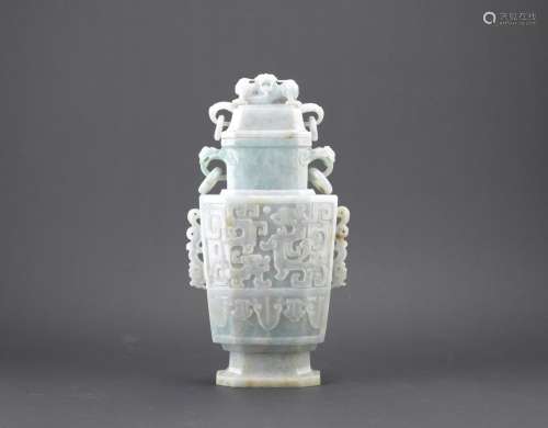 A jadeite carved 'kui dragon' vase and cover