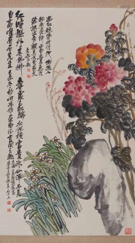 Wu Changshuo: color and ink on paper 'flowers' painting