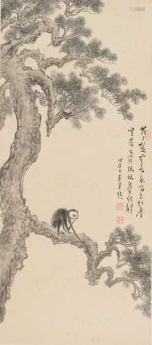Pu Ru: ink on paper 'monkey' painting