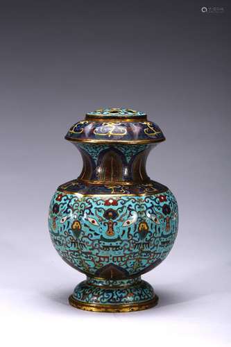 A cloisonne enamel 'taotie' flower receptacle vase