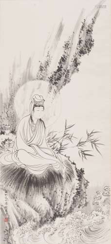 Pu Ru: ink on paper 'Guanyin' painting