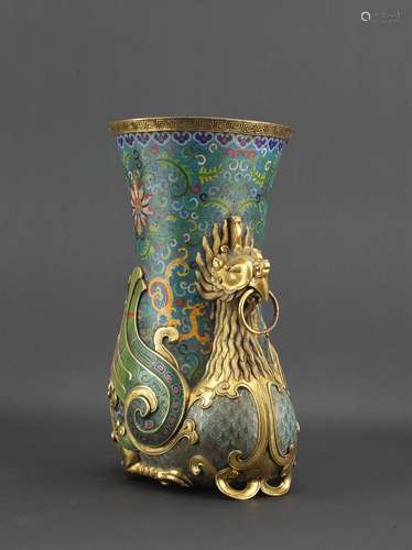 A gilt bronze cloisonne enamel phoenix vessel