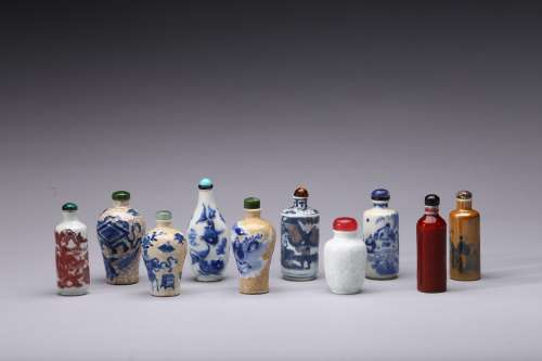 A group of ten porcelain snuff bottle