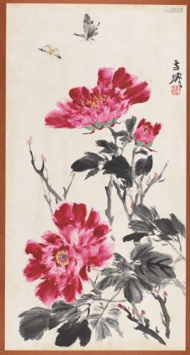 Wang Xuetao: color and ink on paper 'peony' painting