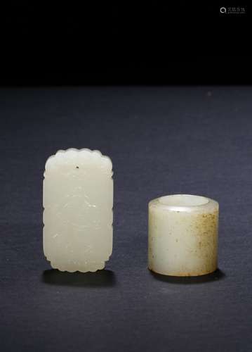 A white jade archer's ring and rectangular plaque