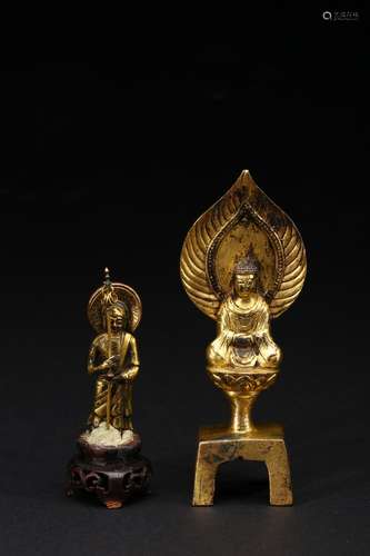 A group of two small gilt bronze bodhisattva