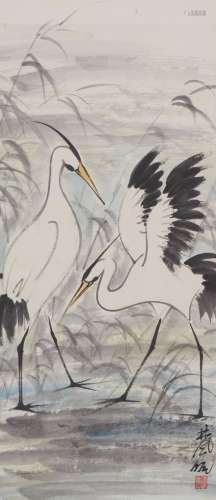 Lin Fengmian: color and ink on paper 'Egret' painting