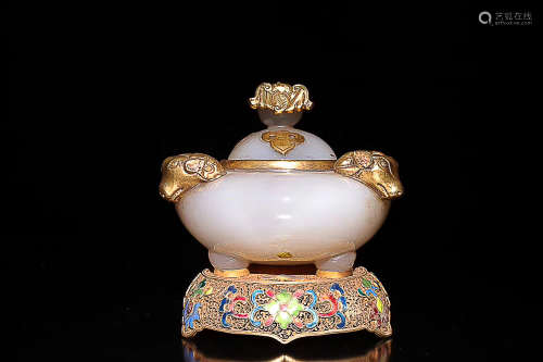 A GILT SILVER CENSER WITH NATURAL AGATE,QING DYNASTY