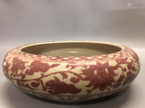 13-16TH CENTURY, A RED GLAZED BRUSH WASHER, YUAN/MING DYNASTY
