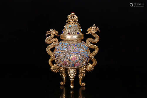 A SILER GILT GOLD-PLATED DOUBLE DRAGON TRIANGLE FURNACE