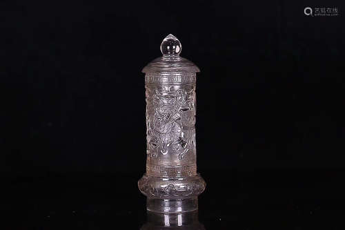 AN OLD CRYSTAL DRAGON DESIGN CASING CYLINDER,LATE QING DYNASTY
