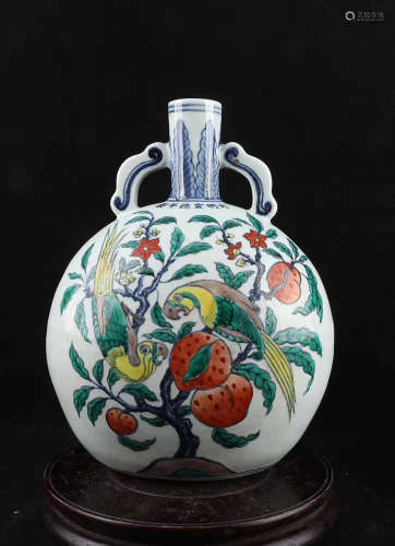 A BLUE&WHITE MULTI-COLORED BAO YUE VASE