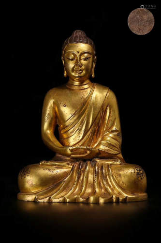 A MING DYNASTY BRONZE GILT BUDDHA STATUE, 14TH-17TH CENTURY