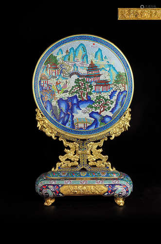 17-19TH CENTURY, A BRONZE CLOISONNE TABLE SCREEN, QING DYNASTY