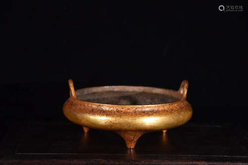 17-19TH CENTURY, A GILT BRONZE CENSER, QING DYNASTY