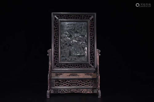 17-19TH CENTURY, A REDWOOD TABLE SCREEN, QING DYNASTY