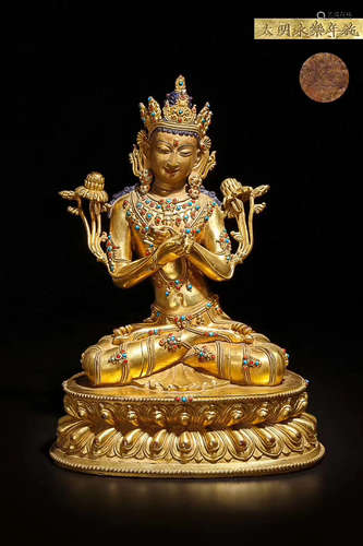 A DAMINGYONGLE NIAN SHI MARK BRONZE GILT PRAJNA PARAMITA MOTHER BUDDHA STATUE