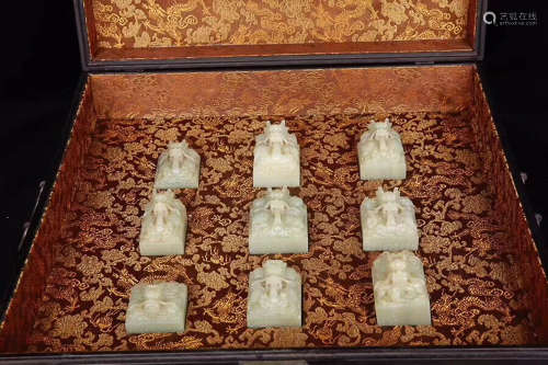 17-19TH CENTURY, A SET OF HETIAN JADE STAMPS, QING DYNASTY