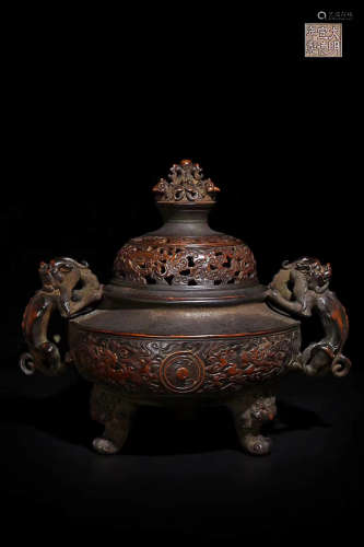 A QING DYNASTY BRONZE IMPERIAL STYLE  INCENSE BURNER, 17TH-20TH CENTURY