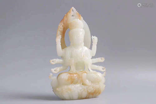 17-19TH CENTURY, A GUANYIN DESIGN HETIAN JADE ORNAMENT, QING DYNASTY