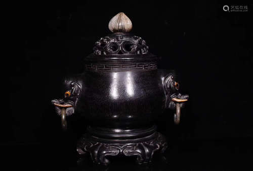 A DOUBLE-EAR ROSEWOOD CENSER