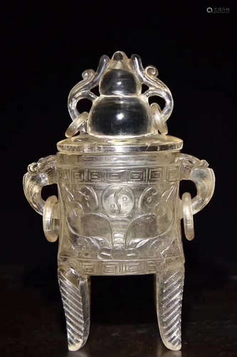 A CRYSTAL CENSER WITH CALABASH SHAPE CAP