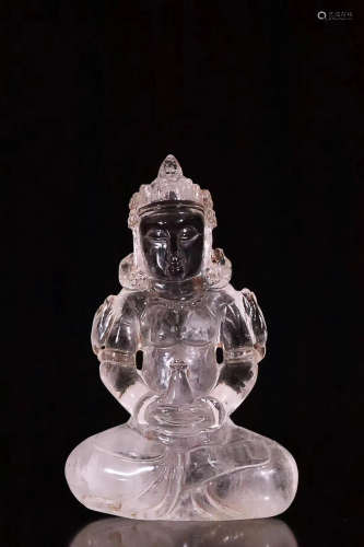 A NATURAL CRYSTAL TIBETAN GUANYIN STATUE, QING DYNASTY