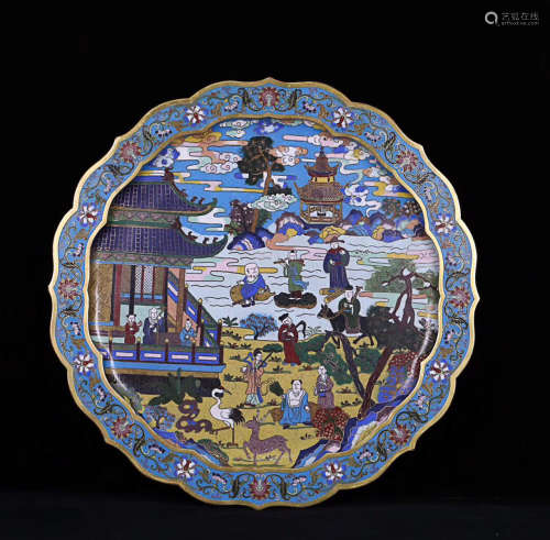 17-19TH CENTURY, A CLOISONNE SUNFLOWER PLATE, QING DYNASTY