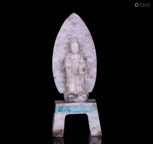 7-9TH CENTURY, A BUDDHA DESIGN HETIAN JADE STANDING FIGURE, TANG DYNASTY